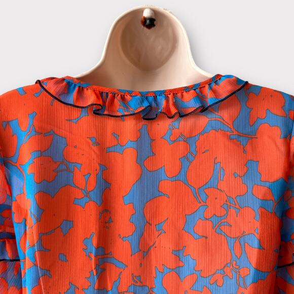 H&M Pleated Chiffon Floral Dress with Fringe Details, Size 2, Red/Blue - Picture 8 of 13